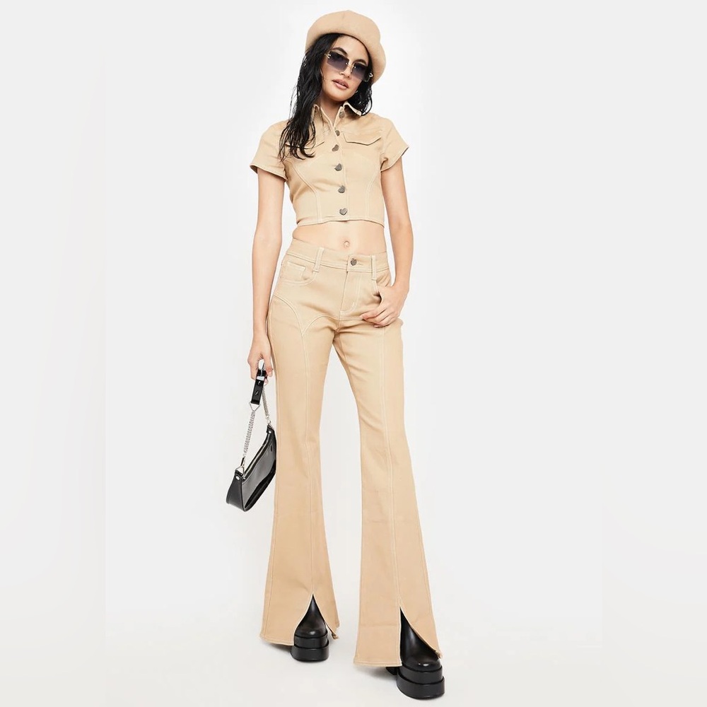 Beige Denim Bootcut Jeans - The Kript - XXS